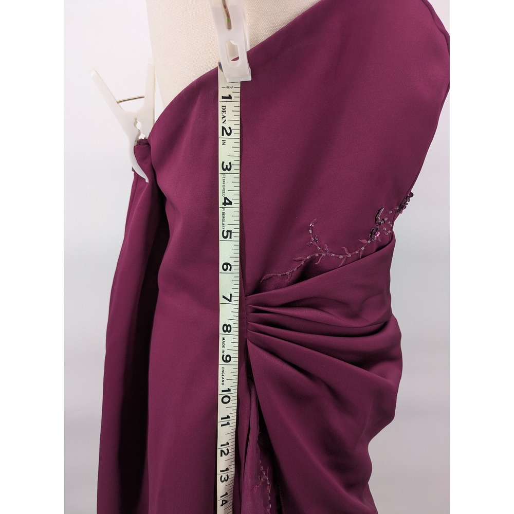 Davids Bridal Strapless Gown Women 18 Plum Purple Beaded Ruched Slit F12385 Flaw - Picture 8 of 15